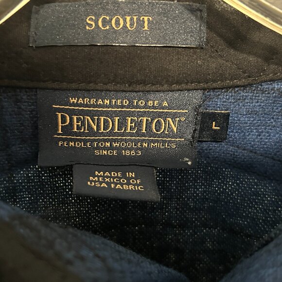 NEW PENDLETON Scout Sz L Blue Black Buffalo Plaid 100% Wool Long Sleeve Shirt - Picture 4 of 7